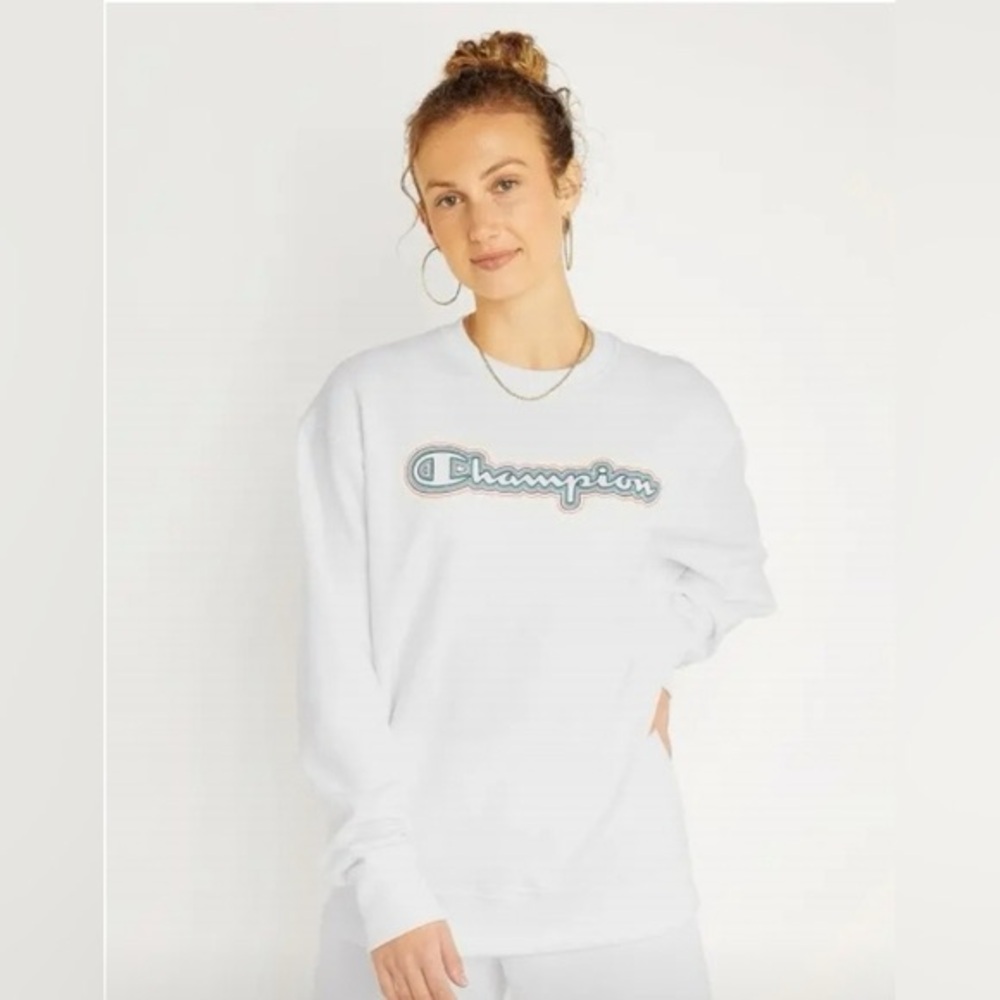 Champion White Rainbow Outline Logo Crewneck Sweatshirt Size M‎